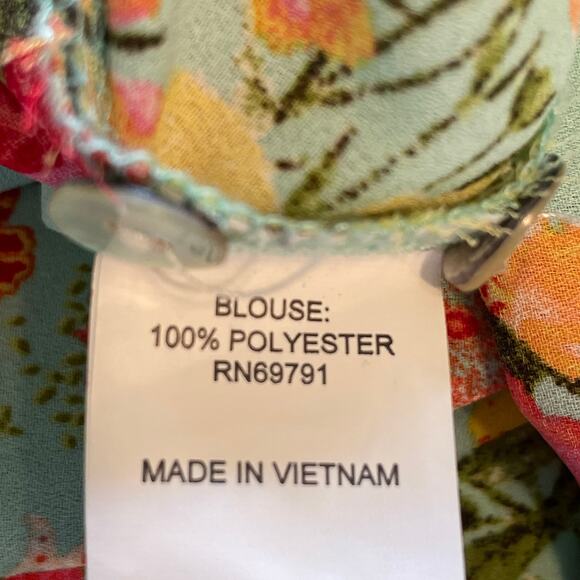 Fig and Flower Paisley Floral Popover Top Womens Large Pale Teal Multicolor - Picture 5 of 7